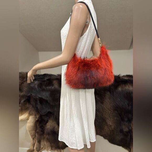 Burnt Orange Real Raccoo Fur Slouchy Bag/Hobo Bag/ Crossbody/Multi Use Style - Picture 2 of 16